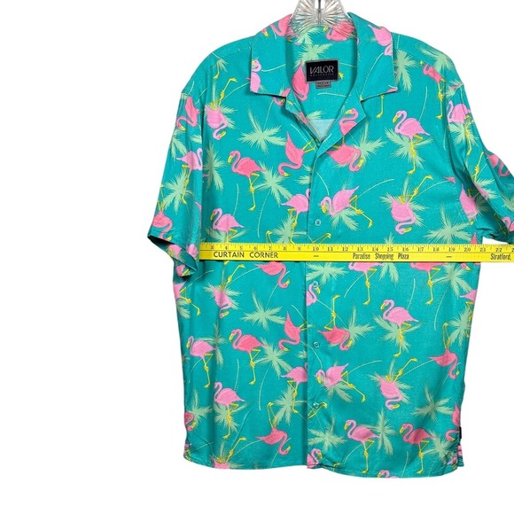 VALOR COLLECTION Men's 100% Rayon Hawaiian Shirt, All Over Flamingo Print Size M - Picture 3 of 7